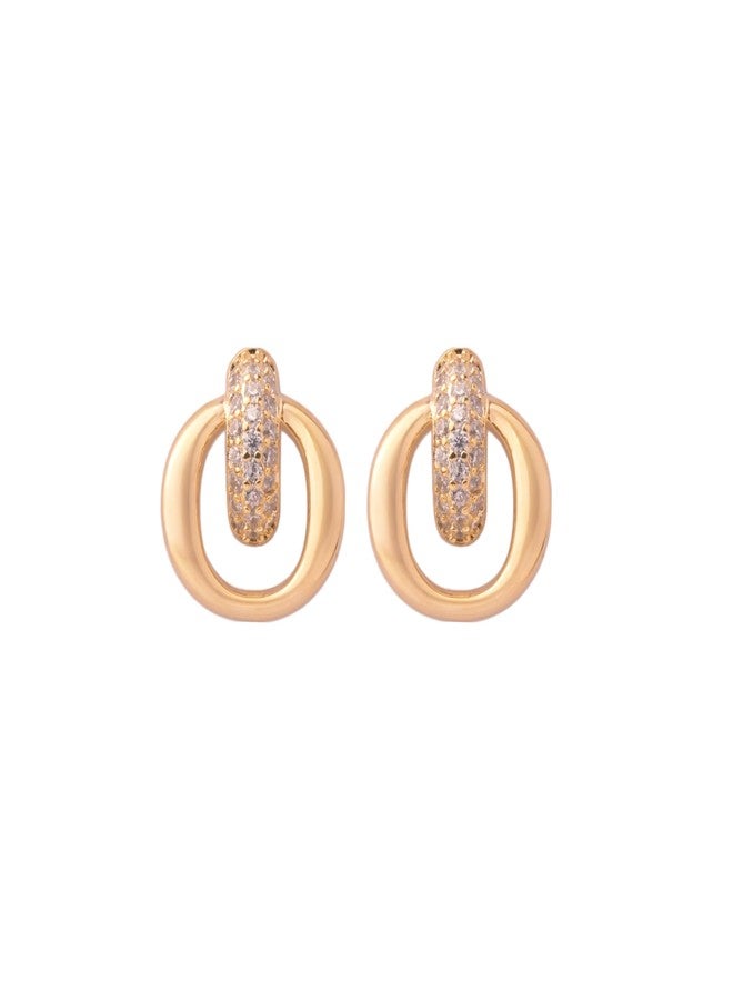 Emilia Stylish Stud Earrings for Women and Girls | Gold-Tone Linked Hoop Design with Sparkling Stones - Image 1
