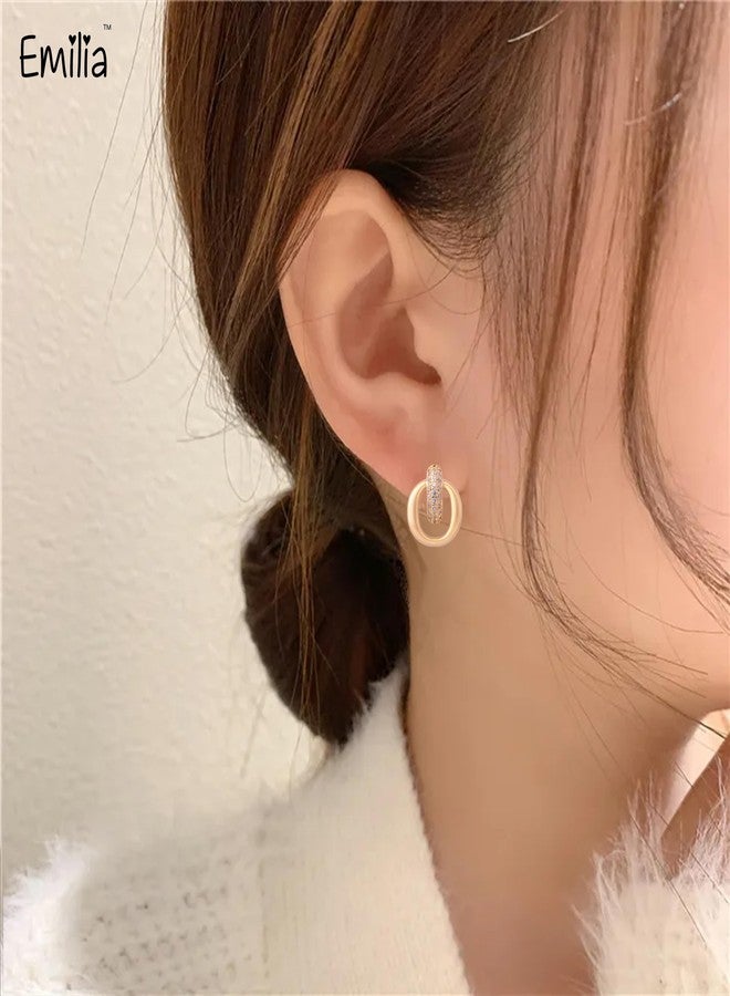 Emilia Stylish Stud Earrings for Women and Girls | Gold-Tone Linked Hoop Design with Sparkling Stones - Image 3