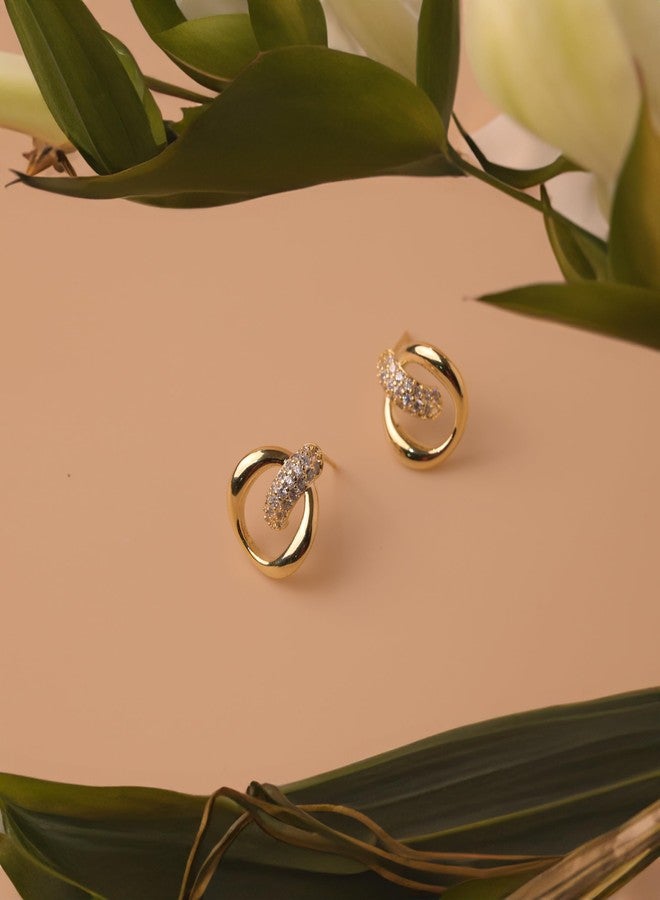Emilia Stylish Stud Earrings for Women and Girls | Gold-Tone Linked Hoop Design with Sparkling Stones - Image 4