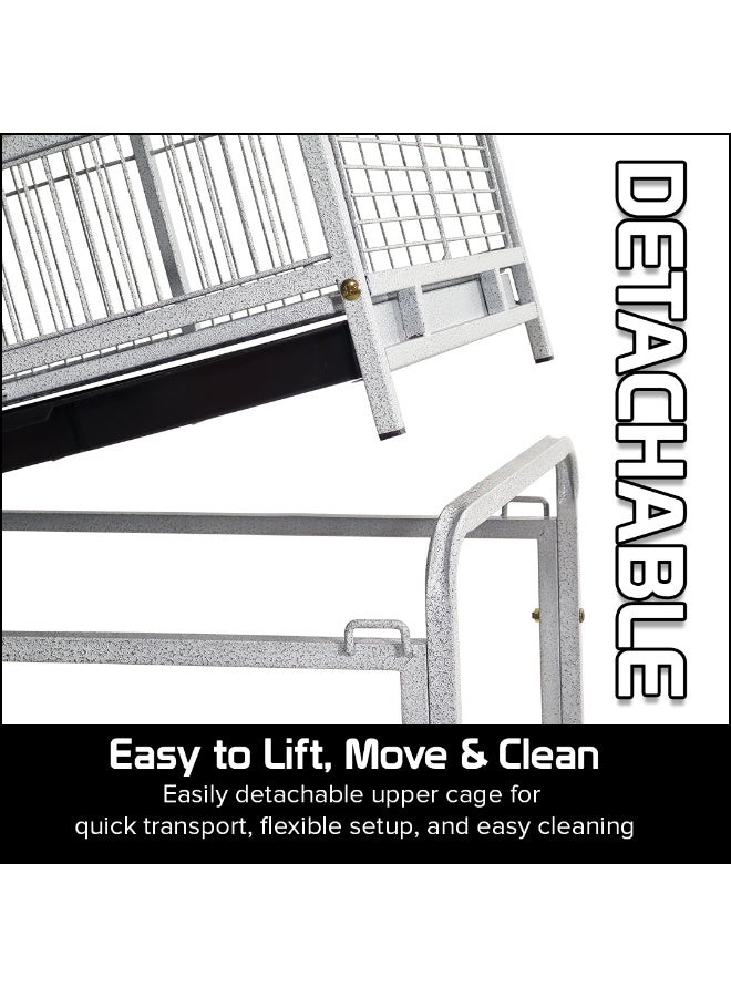 أن ان سي بيتس قفص ببغاء مع سطح لعب، متين وحامل، قفص طيور معدني 155 سم مع رف تخزين، صينية قابلة للإزالة، أوعية تغذية، ومجثمات، للاستخدام الداخلي والخارجي، سهل التنظيف (رمادي) - Image 3