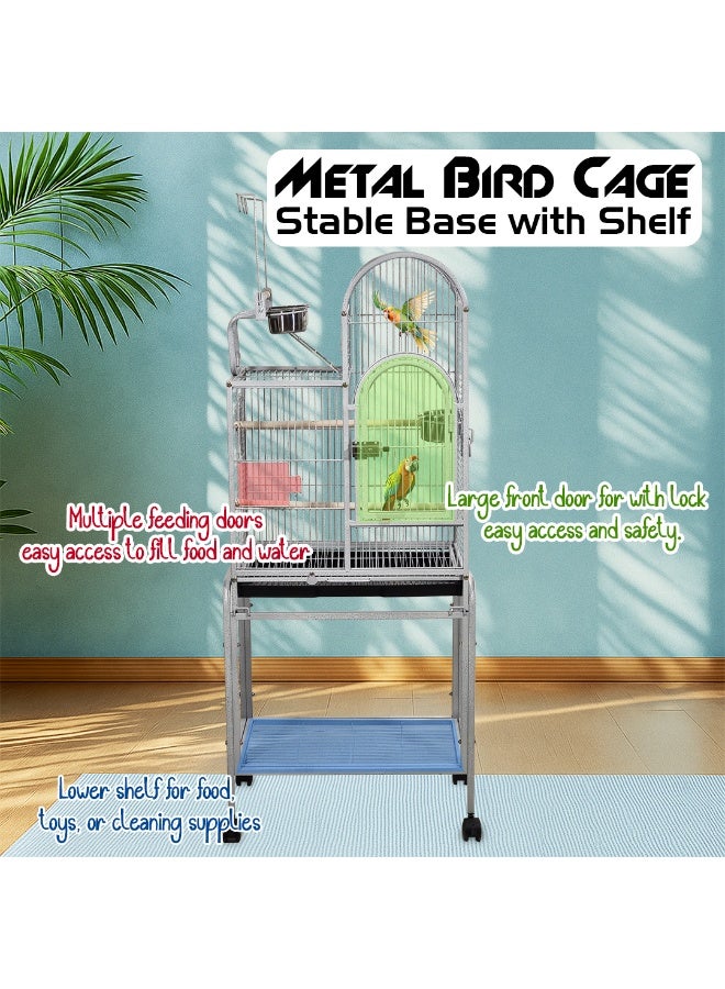 أن ان سي بيتس قفص ببغاء مع سطح لعب، متين وحامل، قفص طيور معدني 155 سم مع رف تخزين، صينية قابلة للإزالة، أوعية تغذية، ومجثمات، للاستخدام الداخلي والخارجي، سهل التنظيف (رمادي) - Image 5