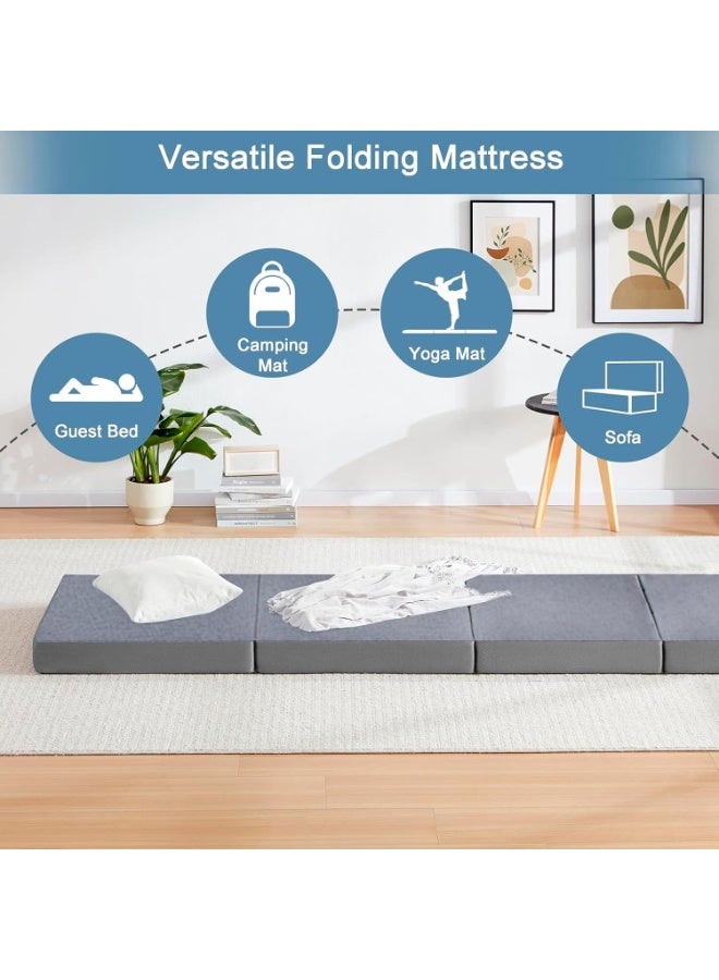 Relex Folding Bed Mattress, 4-Fold high Elastic Sponge Foam Mat Portable Mattress with Breathable & Washable Cover, Moderately Tight for Baby Adult Guest Single Bed Floor Camping Playroom Nap, 200x90x5cm - Image 3