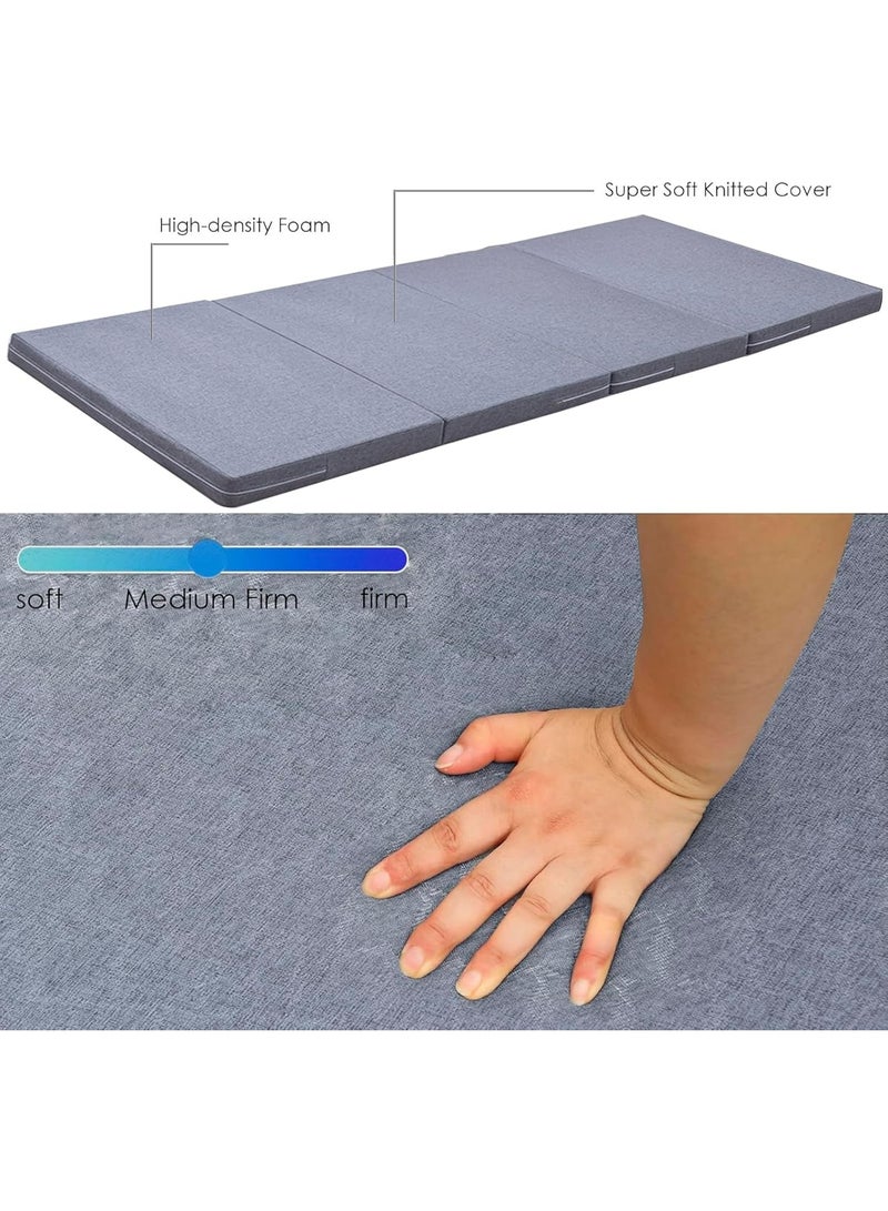 Relex Folding Bed Mattress, 4-Fold high Elastic Sponge Foam Mat Portable Mattress with Breathable & Washable Cover, Moderately Tight for Baby Adult Guest Single Bed Floor Camping Playroom Nap, 200x90x5cm - Image 5