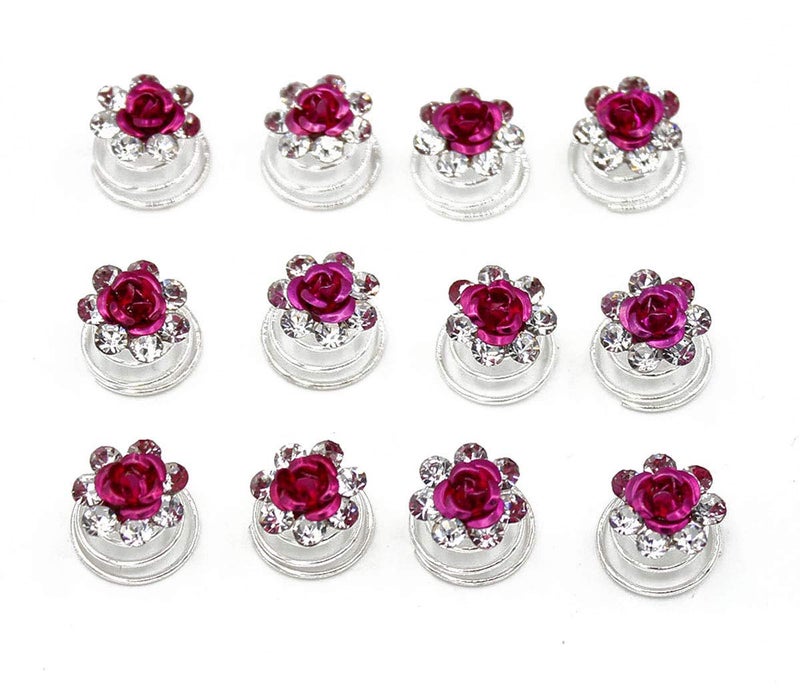 24 Pcs Bridal Wedding Rhinstone Spiral Twist Screw Hair Pins Rose Flower Hair Clips Spiral Bobby Pins Hair Bun Styling Tool Hair Accessories Rose Red