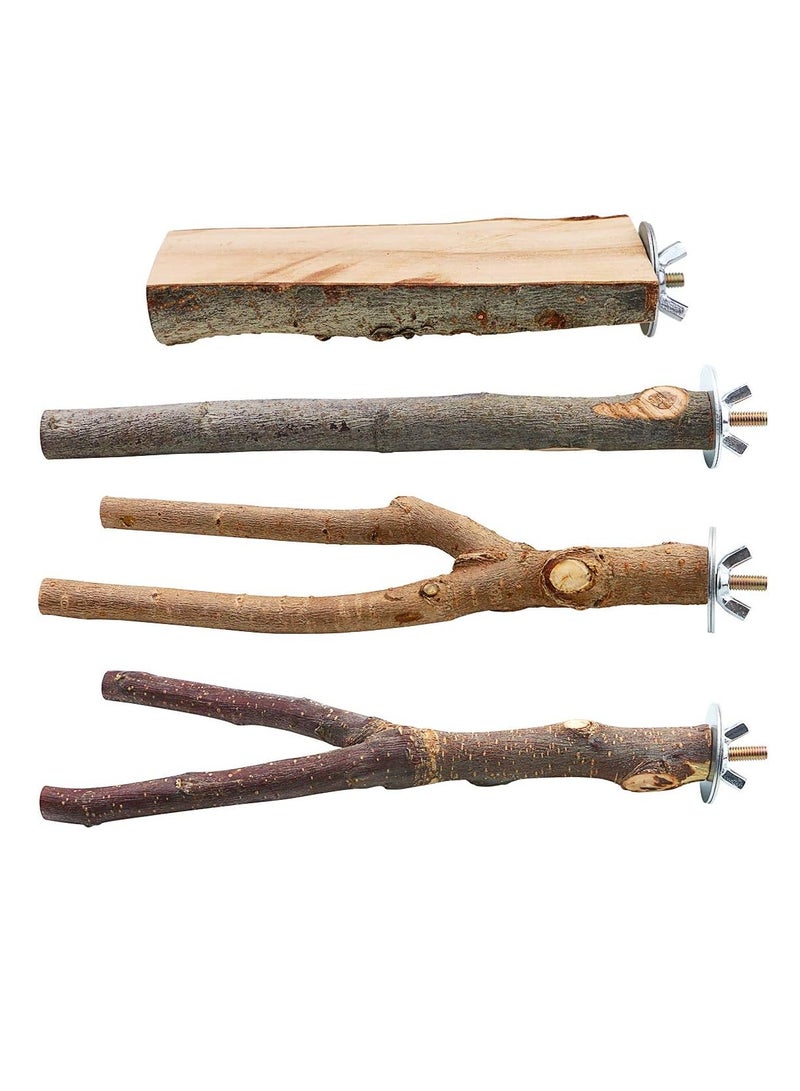 4 Pack Natural Wood Bird Perch Parrot Stand Branches Fork Toys Pet Bird Cage Wooden Hanging Perch Platform Hammock Swing Toy for Small Parakeets Macaws Finches - Image 1