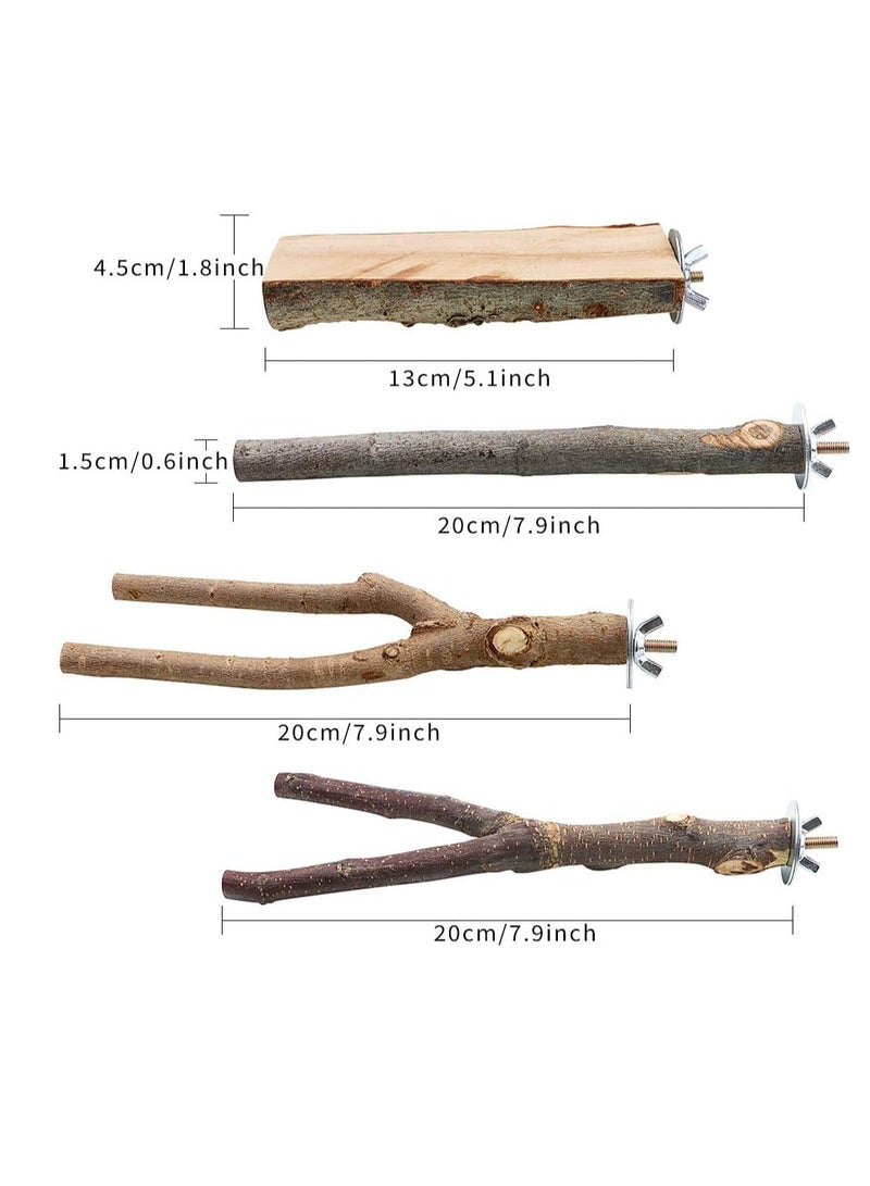 4 Pack Natural Wood Bird Perch Parrot Stand Branches Fork Toys Pet Bird Cage Wooden Hanging Perch Platform Hammock Swing Toy for Small Parakeets Macaws Finches - Image 2