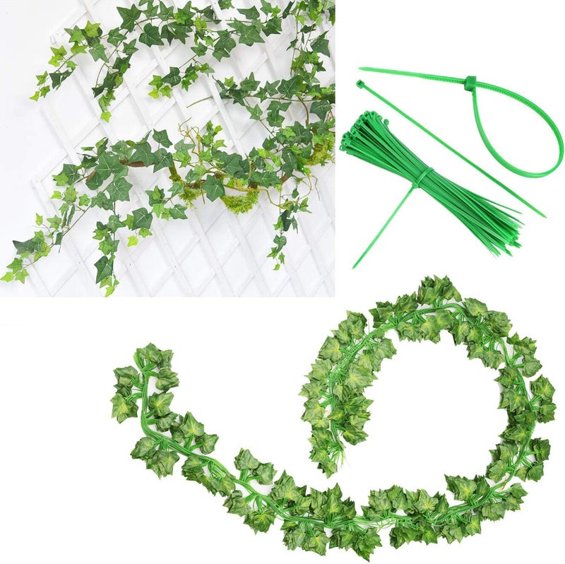 Comtelek 12 Pack Fake Vines for Room Decor Artificial Ivy Garland with Clip Green Flowers Hanging Plants Faux Greenery Leaves Bedroom Aesthetic Decor for Home Garden Wall Wedding - Image 5