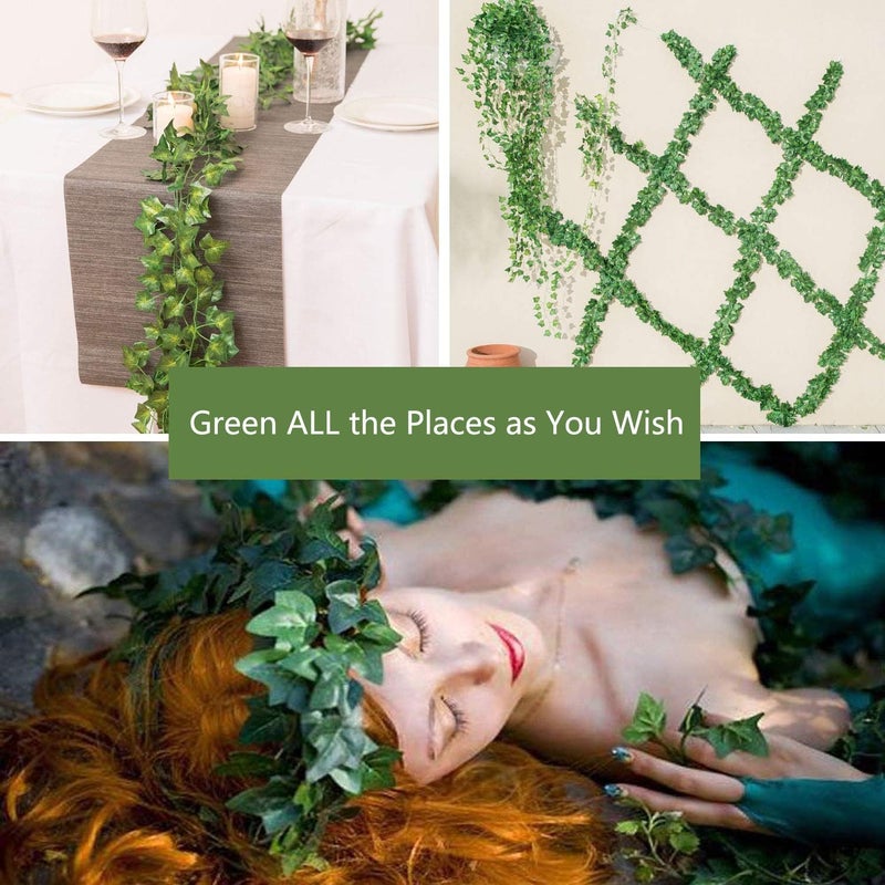 Comtelek 12 Pack Fake Vines for Room Decor Artificial Ivy Garland with Clip Green Flowers Hanging Plants Faux Greenery Leaves Bedroom Aesthetic Decor for Home Garden Wall Wedding - Image 3