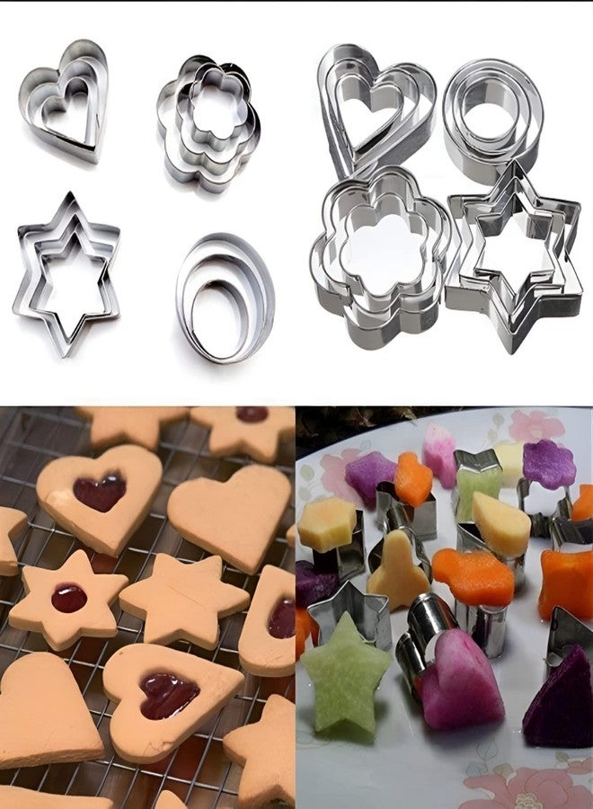 TOCINGO Cookie Cutter Set | 12 Piece | Stainless Steel | Biscuit Cake Vegetable Fruit Cutters for Baking | Hearts Flowers, Stars, Round, Shape Fondant Cutting Cutter| 4 Shapes in 3 Sizes - Image 4