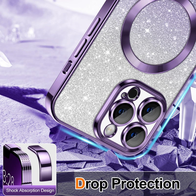Hython for iPhone 13 Case Clear Magnetic Glitter Phone Cases [Compatible with MagSafe] Full Camera Lens Protector Slim Gradient Sparkle Luxury Plating Shockproof Protective Cover Women Girls, Purple - Image 4