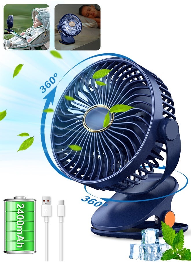 PINREK 3 IN 1 Table Fan Portable Clip Fan,Personal Air Circulator,Super Quiet Motor Desk Fan with 2400mAh Battery/5 Speed Settings/720° Static Rotating Feature/Night Light/Detachable Safety Net Cover Design and Precision Plastic,Wall Mounted Fan,Type C Rechargeable Mini Desktop Fan For Camping Car Home Bedroom Office Strollers  - Image 1