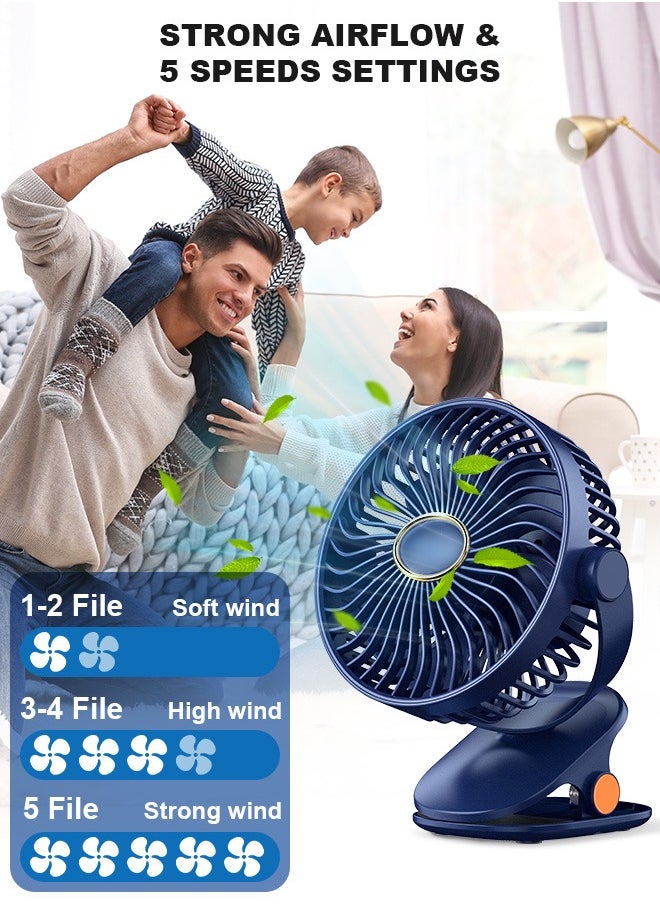PINREK 3 IN 1 Table Fan Portable Clip Fan,Personal Air Circulator,Super Quiet Motor Desk Fan with 2400mAh Battery/5 Speed Settings/720° Static Rotating Feature/Night Light/Detachable Safety Net Cover Design and Precision Plastic,Wall Mounted Fan,Type C Rechargeable Mini Desktop Fan For Camping Car Home Bedroom Office Strollers  - Image 2