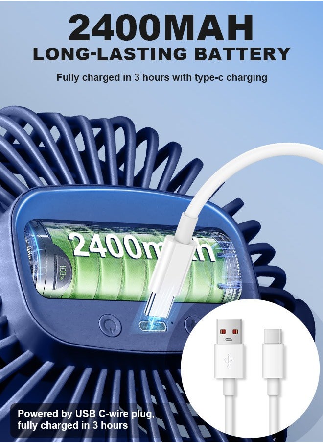 PINREK - 3 IN 1 Table Fan Portable Clip Fan,Personal Air Circulator,Super Quiet Motor Desk Fan with 2400mAh Battery/5 Speed Settings/720° Static Rotating Feature/Night Light/Detachable Safety Net Cover Design and Precision Plastic,Wall Mounted Fan,Type C Rechargeable Mini Desktop Fan For Camping Car Home Bedroom Office Strollers - Image 1