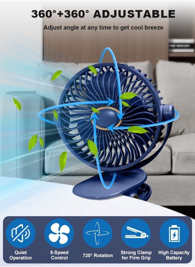 PINREK - 3 IN 1 Table Fan Portable Clip Fan,Personal Air Circulator,Super Quiet Motor Desk Fan with 2400mAh Battery/5 Speed Settings/720° Static Rotating Feature/Night Light/Detachable Safety Net Cover Design and Precision Plastic,Wall Mounted Fan,Type C Rechargeable Mini Desktop Fan For Camping Car Home Bedroom Office Strollers - Image 1