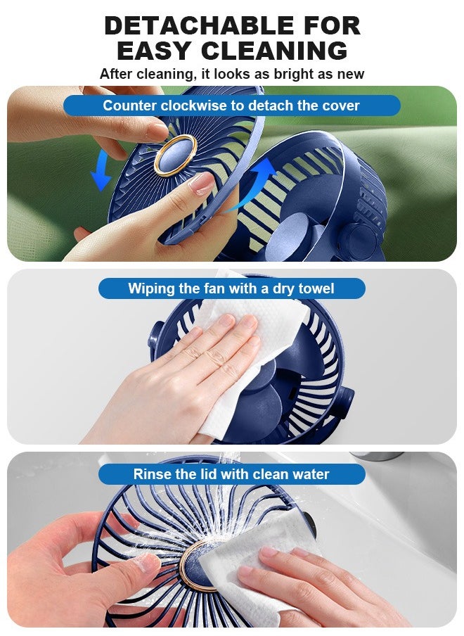 PINREK - 3 IN 1 Table Fan Portable Clip Fan,Personal Air Circulator,Super Quiet Motor Desk Fan with 2400mAh Battery/5 Speed Settings/720° Static Rotating Feature/Night Light/Detachable Safety Net Cover Design and Precision Plastic,Wall Mounted Fan,Type C Rechargeable Mini Desktop Fan For Camping Car Home Bedroom Office Strollers - Image 1