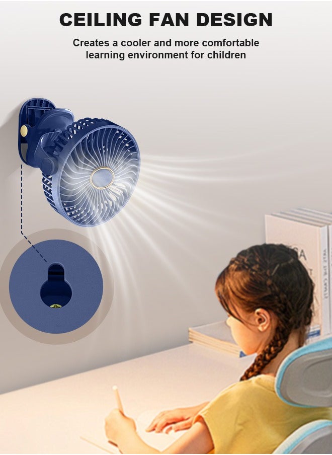 PINREK 3 IN 1 Table Fan Portable Clip Fan,Personal Air Circulator,Super Quiet Motor Desk Fan with 2400mAh Battery/5 Speed Settings/720° Static Rotating Feature/Night Light/Detachable Safety Net Cover Design and Precision Plastic,Wall Mounted Fan,Type C Rechargeable Mini Desktop Fan For Camping Car Home Bedroom Office Strollers  - Image 4