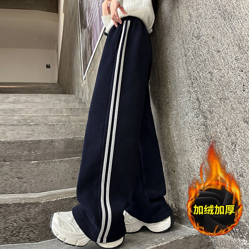Girls Pull Pants Fleece-Lined Thickened Large Children'S Sports Pants Girls Fashionable Wide Leg Pants - Image 4