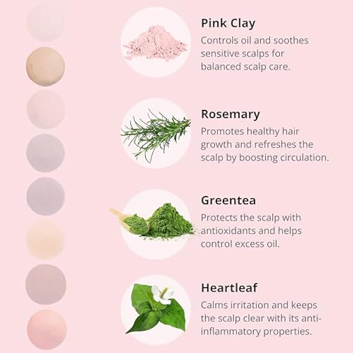 All-in-One Pink Clay Mochi Shampoo Bar for Sensitive and Oily Scalp Care, Rosemary Oil, Green Tea, Dandruff&Itchy Scalp Shampoo, Korean Skin Care Rice Cleanser (4.2oz) - Image 4