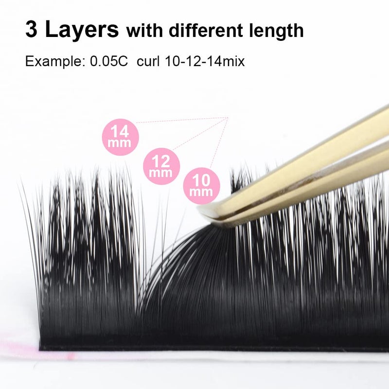 NAGARAKU Easy Fan Premade Fans Eyelash Extensions 3 Layers Self Blooming Mega Volume Eyelashes Rapid Automatic Flower Soft Pre-glued Lashes Pre Fanned Lash - 0.03D Curl -10-12-14mm MIX - Image 2