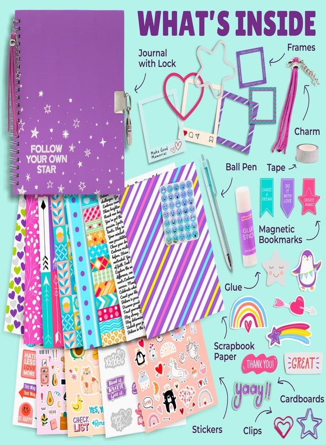 Piccassio DIY Journal Kit for Girls with Lock & Key – Journal Set for Teen Girls 8-14, Scrapbook Kit, Diary for Girls, Arts & Crafts Gift Set, Stationery & Creative Writing Kit - Image 2