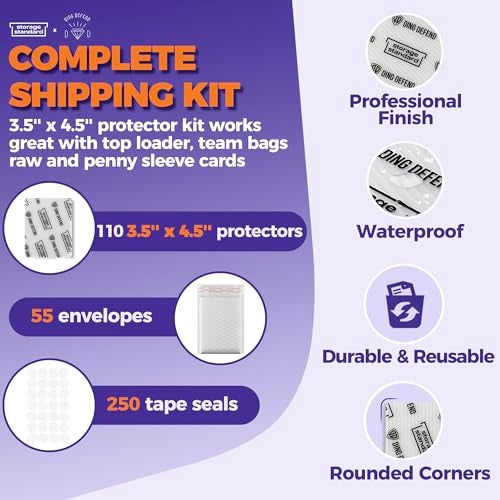 Storage Standard Ding Defend Card Shipping Protector Envelopes Bubble Mailer Kit with 110 Semi-Transparent Small Padded Envelopes/Protectors (3.5" x 4.5"), 55 Small Bubble Mailers, 250 Tape Seals for Collectible Cards - Image 4