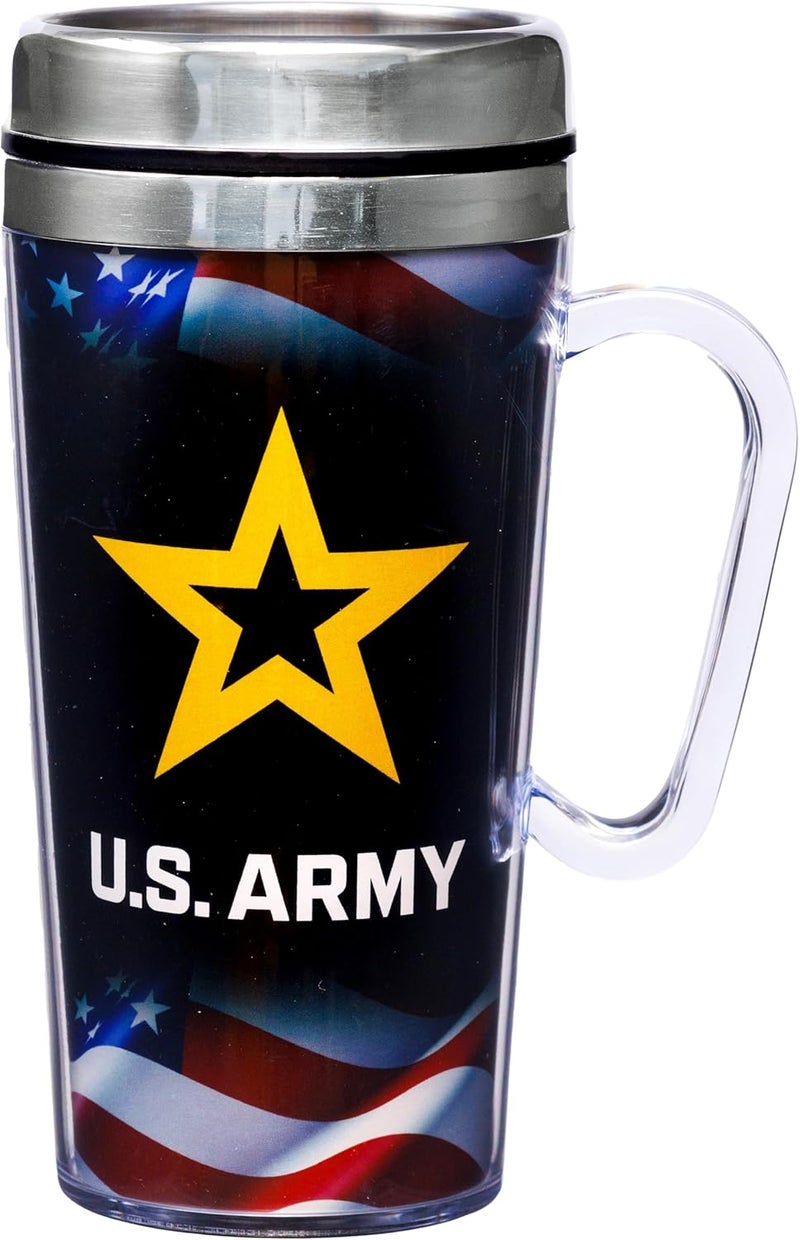 Spoontiques Spoontiques Army Insulated Acrylic Travel Mug with Handle  14 Oz Double Wall with Sliding Lock Travel Lid 