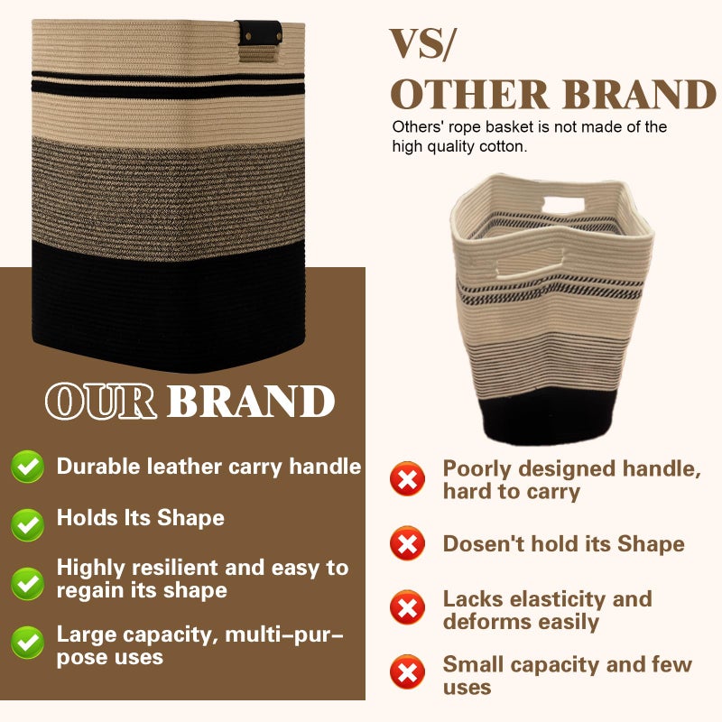 Degeyoyo Laundry Hamper, 95L Tall Laundry Basket with Leather Handles, Rectangle Large Clothes Hamper for Organizing, Cotton Woven Laundry Baskets Storage Hampers for Bedroom, Nursery, Living Room - Image 5