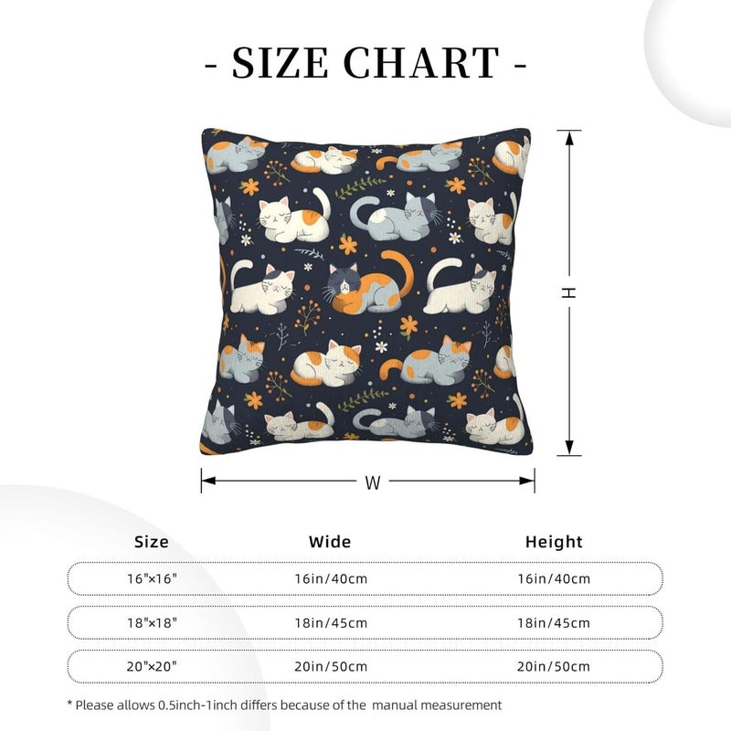 Cute Cartoon Cats and Flowers Print Corduroy Throw Pillow Covers 18"x18" Soft Spring Decorative Pillowcase for Sofa Couch Bed Living Room Farmhouse Decor - Image 5