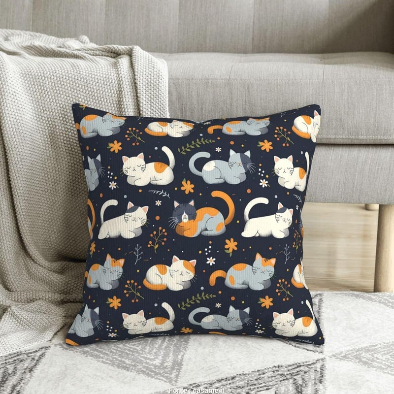 Cute Cartoon Cats and Flowers Print Corduroy Throw Pillow Covers 18"x18" Soft Spring Decorative Pillowcase for Sofa Couch Bed Living Room Farmhouse Decor - Image 1