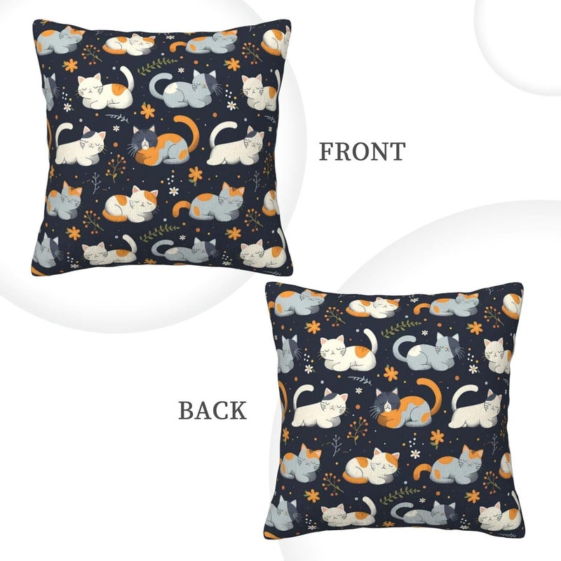 Cute Cartoon Cats and Flowers Print Corduroy Throw Pillow Covers 18"x18" Soft Spring Decorative Pillowcase for Sofa Couch Bed Living Room Farmhouse Decor - Image 4