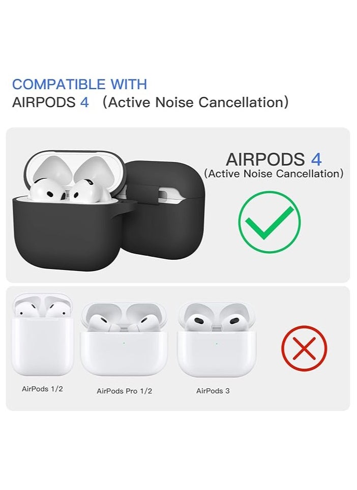 Generic Silicone Case for AirPods 4th Generation Case Cover [Active Noise Cancellation], for AirPods 4 Case Silicone Protective Cover 2024 with Lanyard/Keychain/Cleaner Kit/Ear Tips (Black, Enhanced)  - Image 2