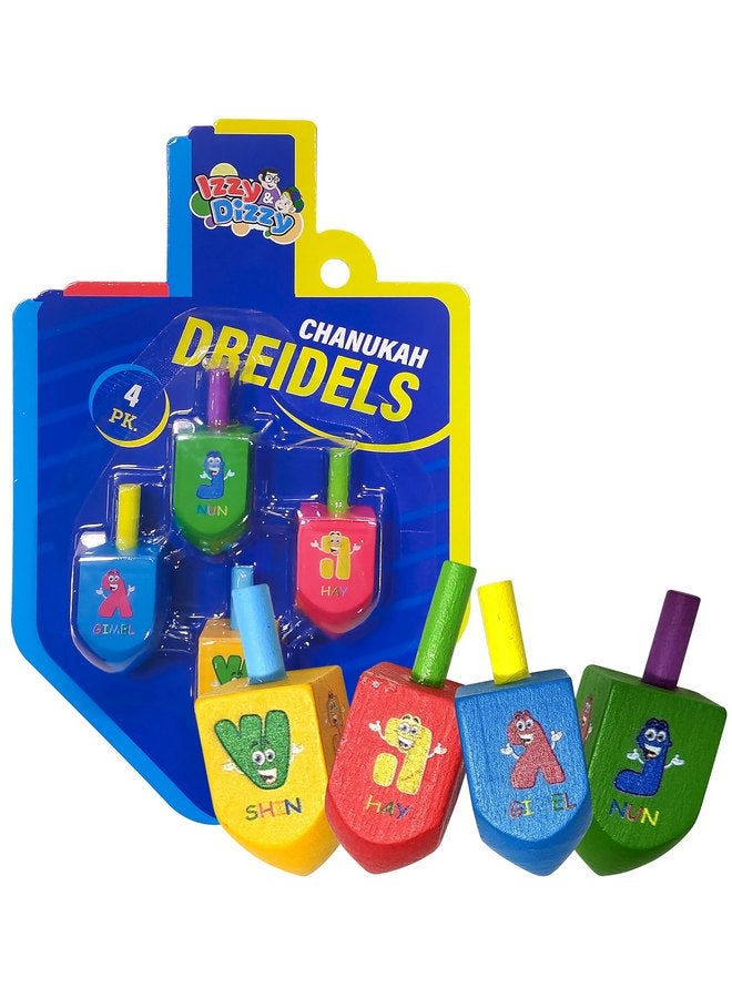 Izzy 'n' Dizzy Hanukkah Dreidels - Character Print Wooden Dreidel - 4 Pack Medium - Image 1