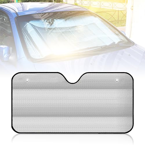 OBEROI'S TRADERS Car Windshield Sunshade Foldable Reflective Aluminum Foil Sun Shade Protector for UV Rays & Heat | Front Window Shield Sun Visor for Car, SUV, Van | Universal Fit (Silver) - Image 1