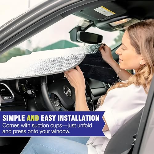 OBEROI'S TRADERS Car Windshield Sunshade Foldable Reflective Aluminum Foil Sun Shade Protector for UV Rays & Heat | Front Window Shield Sun Visor for Car, SUV, Van | Universal Fit (Silver) - Image 2