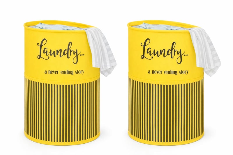 BB BACKBENCHERS Laundry Bag/Laundry Basket/Clothes Storage Box/Storage Basket/Storage Bag, 48L (Yellow Lines (Pack of 2)) - Image 1