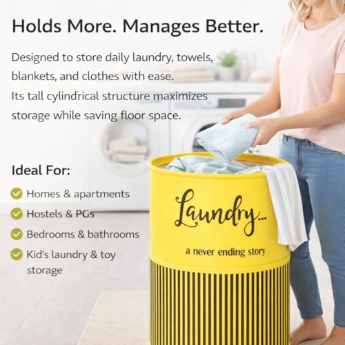 BB BACKBENCHERS Laundry Bag/Laundry Basket/Clothes Storage Box/Storage Basket/Storage Bag, 48L (Yellow Lines (Pack of 2)) - Image 3