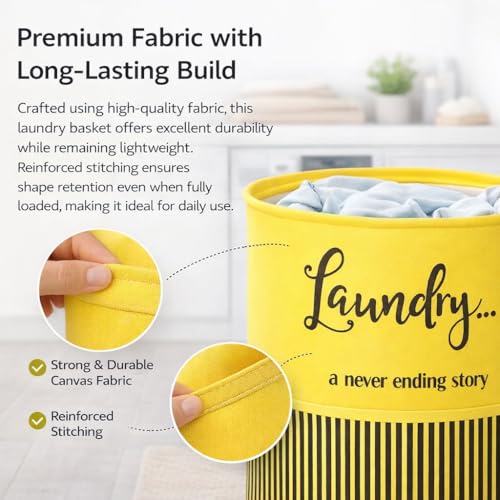 BB BACKBENCHERS Laundry Bag/Laundry Basket/Clothes Storage Box/Storage Basket/Storage Bag, 48L (Yellow Lines (Pack of 2)) - Image 5