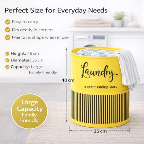 BB BACKBENCHERS Laundry Bag/Laundry Basket/Clothes Storage Box/Storage Basket/Storage Bag, 48L (Yellow Lines (Pack of 2)) - Image 2