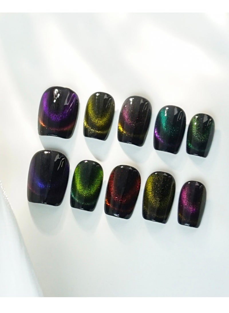 Artist Design/Fantasy Magic Cat Eye (Handmade)/Press On nails/Luxury Hand Painted/Squoval/10 PCS/s Size - Image 2