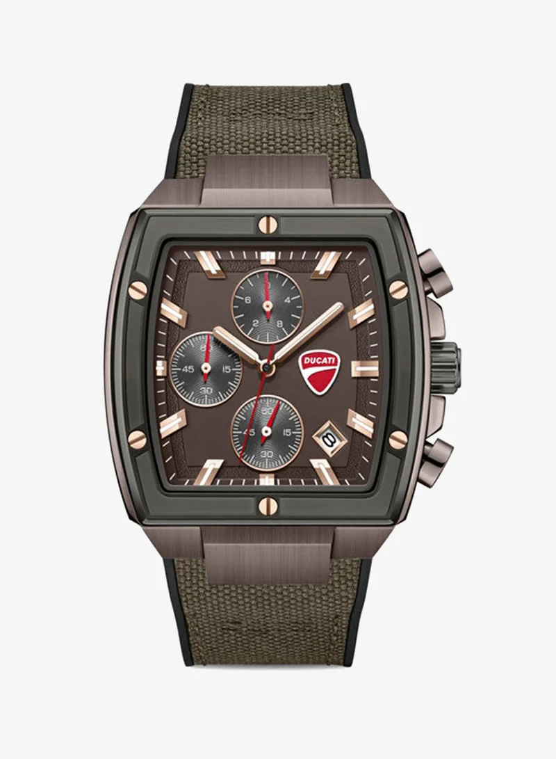 دوكاتي Voyage Brown Dial, Silicone-Nylon Strap, Chronograph Watch for Men, 41mm