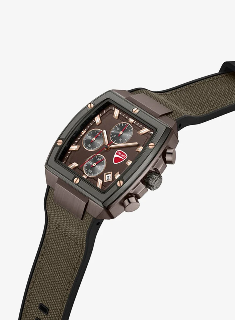 دوكاتي Voyage Brown Dial, Silicone-Nylon Strap, Chronograph Watch for Men, 41mm