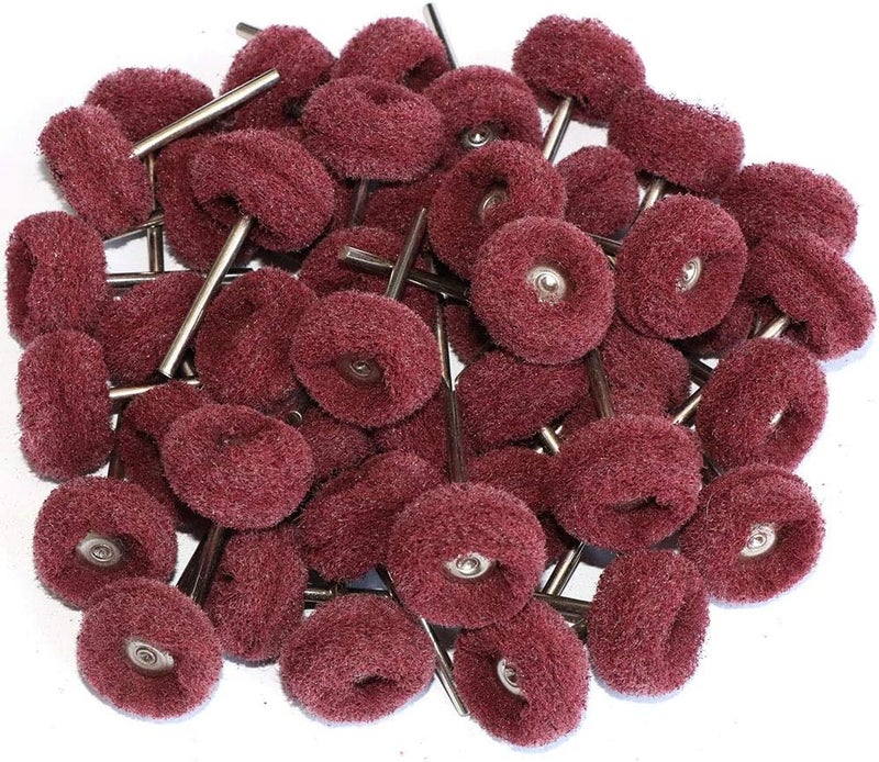 FPPO 50PCS Abrasive Buffing Polishing Wheel Set for Rotary Tools,Removal of Rust Deburring on Metal Surface with 3mm Shank,Mini scouring pad Brush Polishing kit(grit 320 red 50pcs) - Image 1