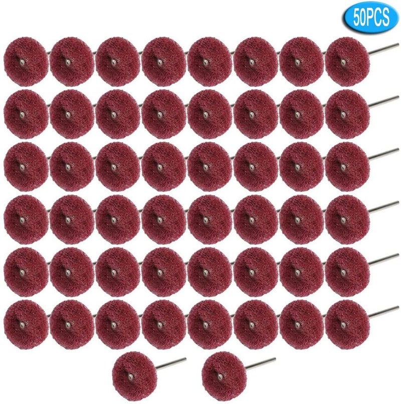 FPPO 50PCS Abrasive Buffing Polishing Wheel Set for Rotary Tools,Removal of Rust Deburring on Metal Surface with 3mm Shank,Mini scouring pad Brush Polishing kit(grit 320 red 50pcs) - Image 4