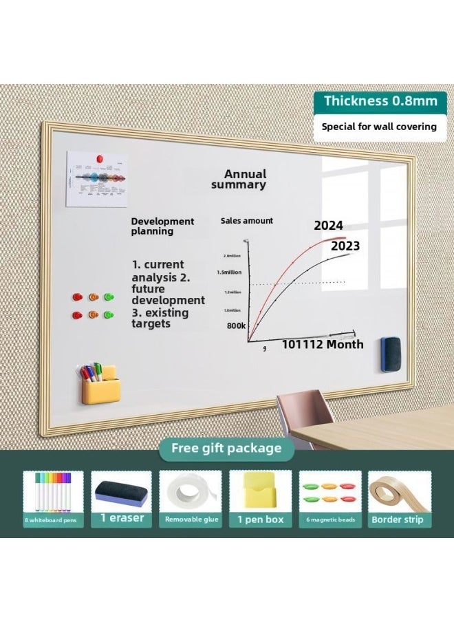 null - Magnetic Whiteboard Stickers Drawing Board Office Meeting Erasable Wall Stickers Home Teaching Graffiti Small Blackboard Does Not Hurt The Wall-Color:Office Whiteboard [special For Wall Cloth] Does Not Damage The Wall - Wood Grain Frame-Specifications:120x200cm [with Office Gift Package] - Image 1