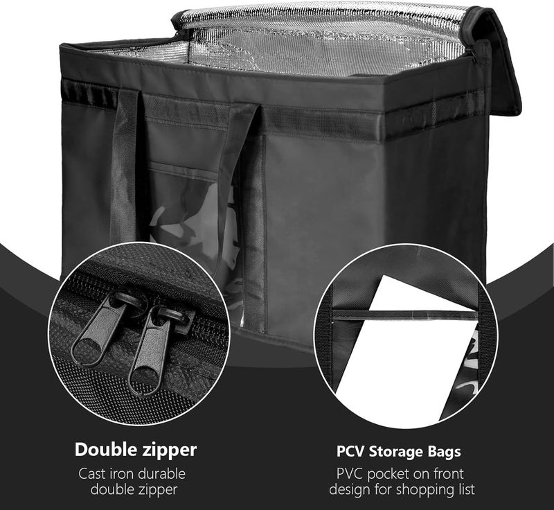 Yalin XXL Large Insulated Cooler Bag, Styrofoam Cooler of Keep Food Hot or Cold, Reusable Double Zipper Food Delivery Bag for Grocery Shopping, 20" W x 13" H x 10" D (Black, XXL) - Image 3