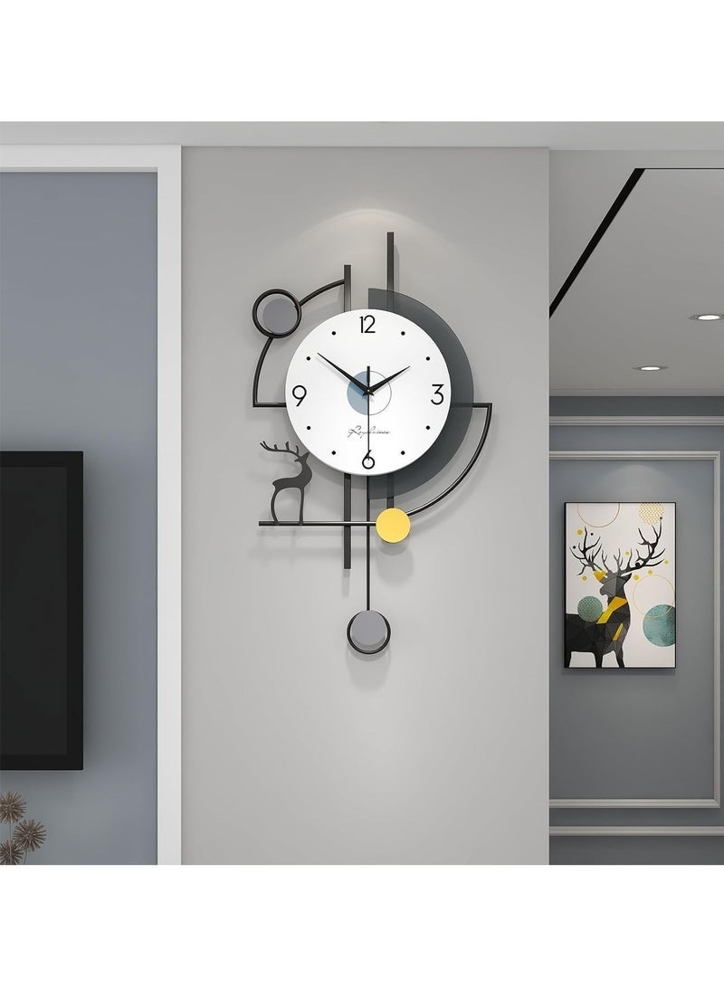 Arabest ساعات حائط كبيرة لتزيين غرفة المعيشة ساعة حائط pendulum حديثة ساعة كوارتز صامتة تعمل بالبطارية غير مزعجة لغرفة النوم المطبخ المكتب 24 بوصة ساعة معدنية سوداء على شكل غزال لتزيين المنزل الداخلي - Image 1