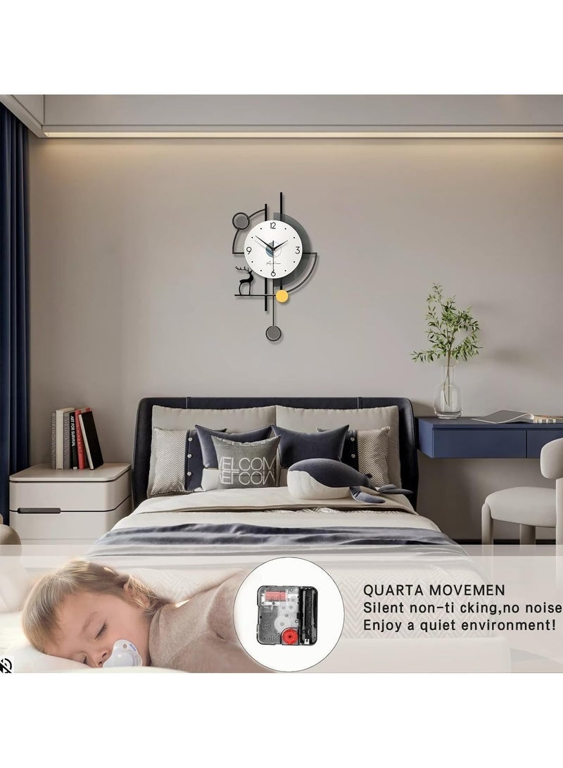 Arabest ساعات حائط كبيرة لتزيين غرفة المعيشة ساعة حائط pendulum حديثة ساعة كوارتز صامتة تعمل بالبطارية غير مزعجة لغرفة النوم المطبخ المكتب 24 بوصة ساعة معدنية سوداء على شكل غزال لتزيين المنزل الداخلي - Image 2