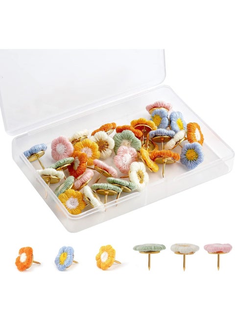 30pcs Flower Push Pins Flower Thumb Tacks Decorative Push Pins Bulletin Board Tacks Color Push Pin for Map Cork Board Photo Display Office Home