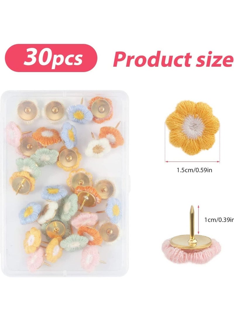 30pcs Flower Push Pins Flower Thumb Tacks Decorative Push Pins Bulletin Board Tacks Color Push Pin for Map Cork Board Photo Display Office Home