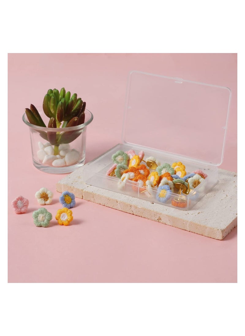 30pcs Flower Push Pins Flower Thumb Tacks Decorative Push Pins Bulletin Board Tacks Color Push Pin for Map Cork Board Photo Display Office Home